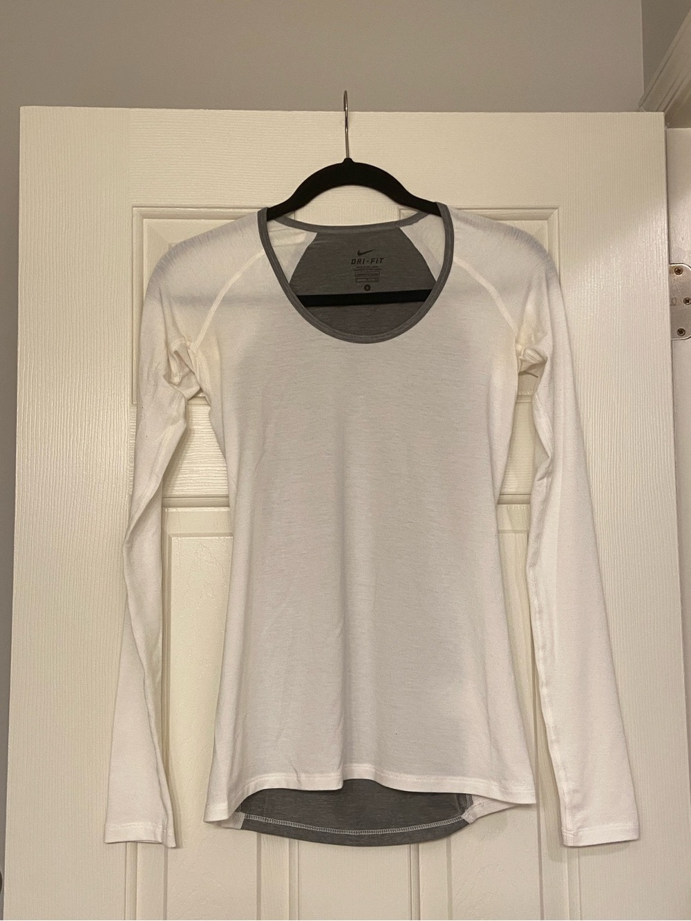 Nike Dri-Fit White and Gray Long Sleeve Top
